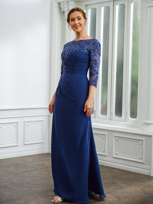 Aimishang Sheath/Column Chiffon Applique Bateau 3/4 Sleeves Floor-Length Mother of the Bride Dresses