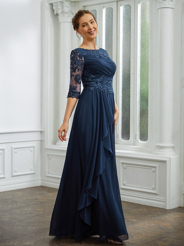 Aimishang A-Line/Princess Chiffon Applique Bateau 3/4 Sleeves Floor-Length Mother of the Bride Dresses
