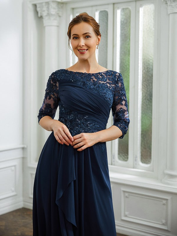 Aimishang A-Line/Princess Chiffon Applique Bateau 3/4 Sleeves Floor-Length Mother of the Bride Dresses