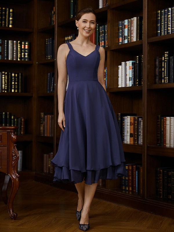 Aimishang A-Line/Princess Chiffon Ruched V-neck Sleeveless Tea-Length Mother of the Bride Dresses