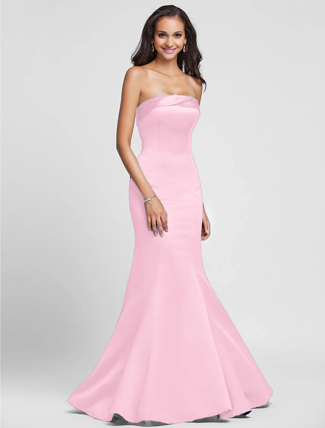 Mermaid / Trumpet Bridesmaid Dress Strapless Sleeveless Lace Up Floor Length Satin with Side Draping