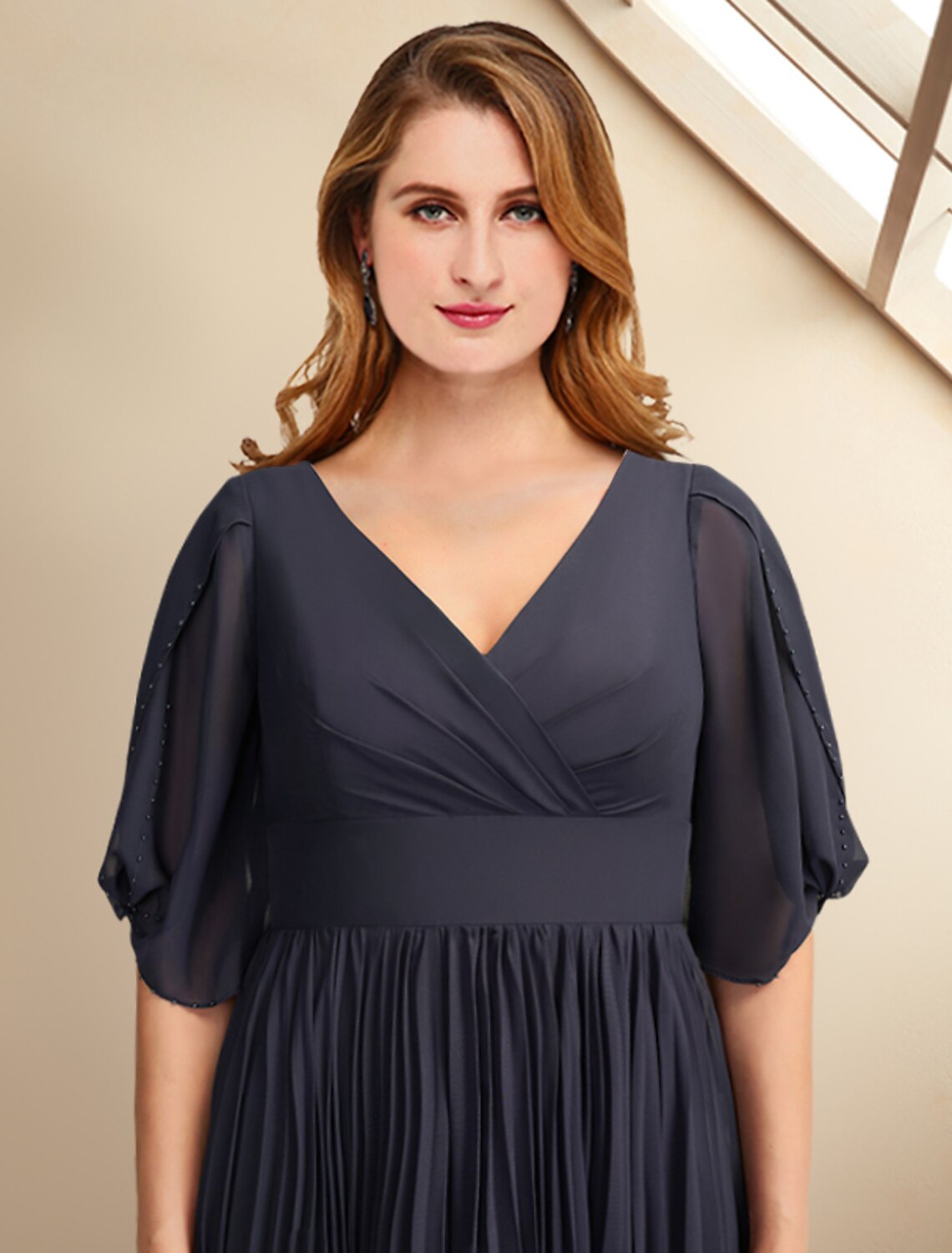 Aimishang A-Line Mother of the Bride Dresses Plus Size Hide Belly Curve Elegant Dress Formal Tea Length Short Sleeve V Neck Chiffon with Pleats