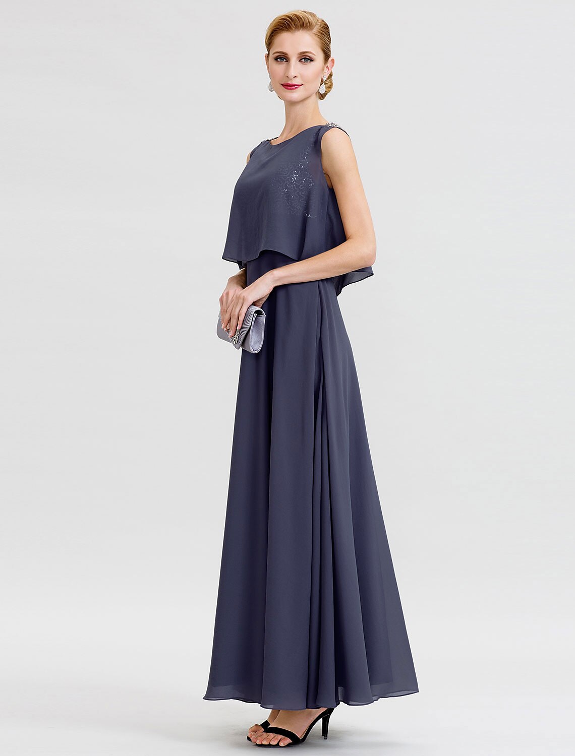 Aimishang  A-Line Mother of the Bride Dress Formal Open Back Two Piece Jewel Neck Ankle Length Chiffon Sequined Sleeveless with Sashes / Ribbons Beading