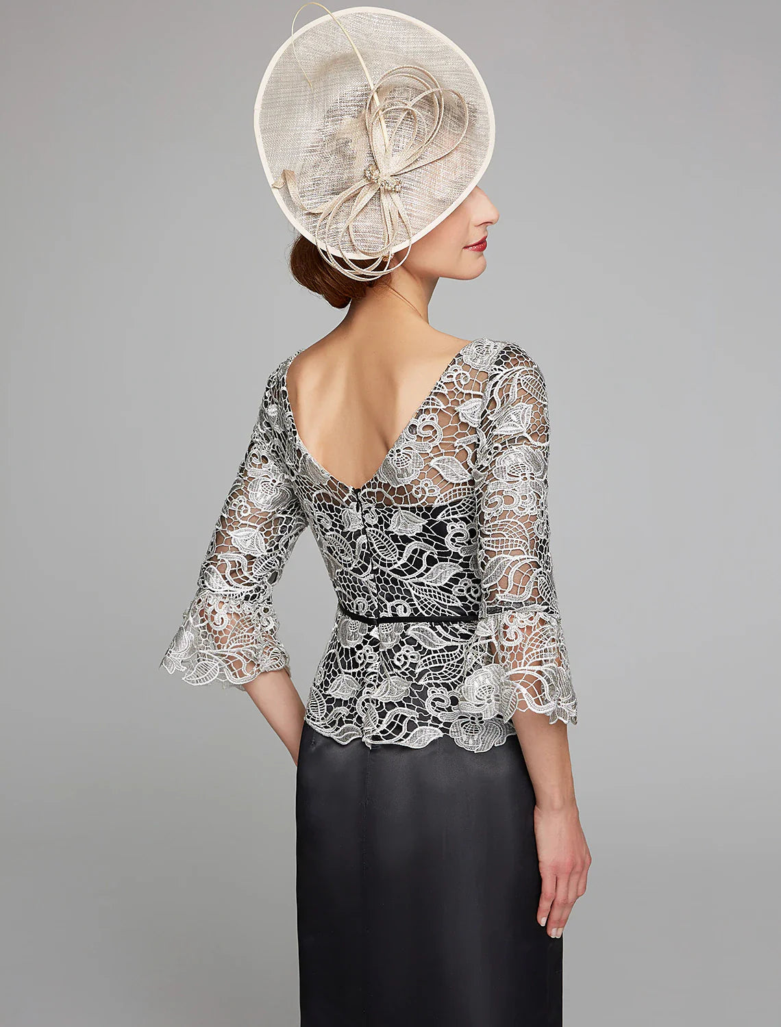 Aimishang Sheath / Column Mother of the Bride Dress Jewel Neck Floor Length Satin Lace 3/4 Length Sleeve with Lace