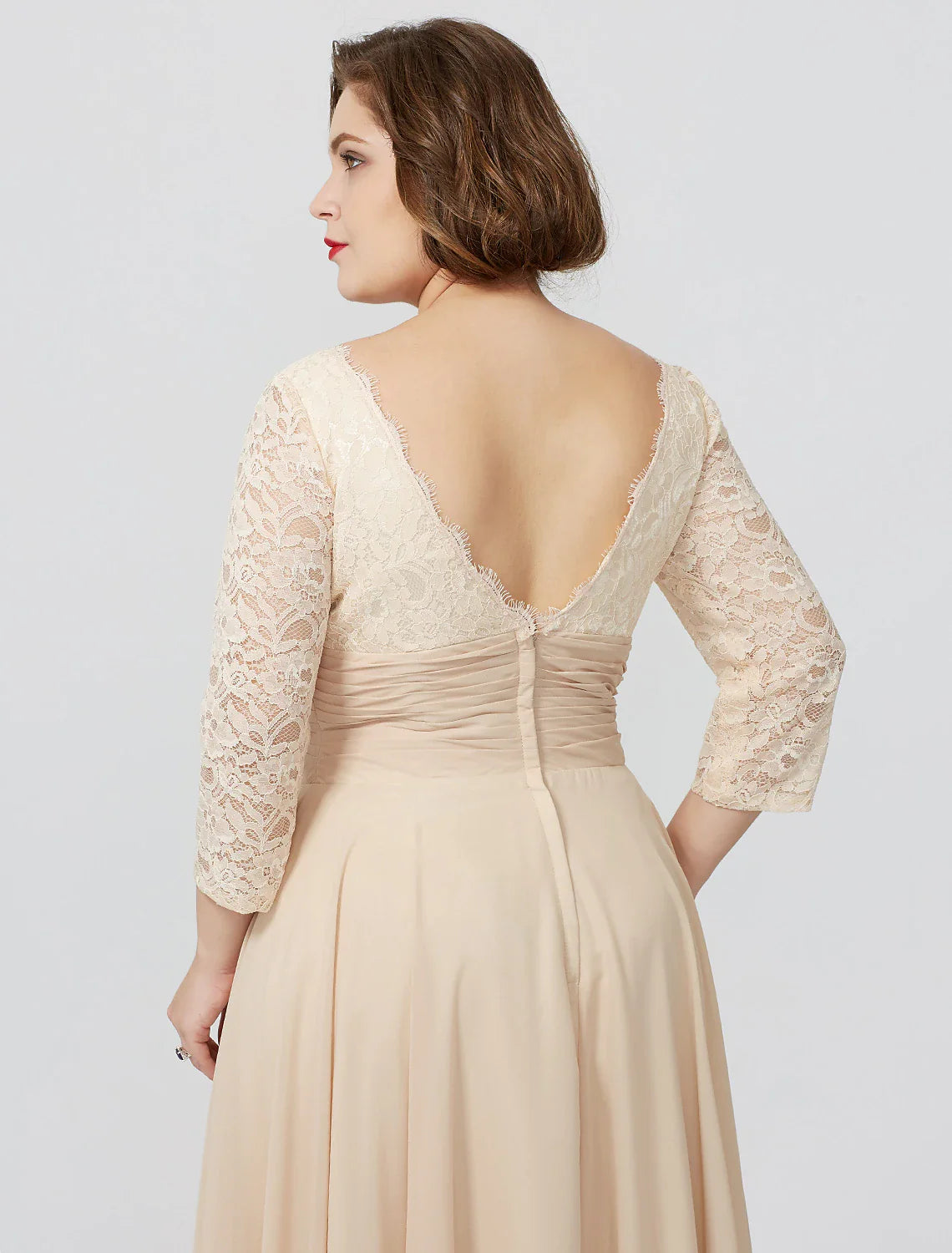 Aimishang  Sheath / Column Mother of the Bride Dress Formal Classic & Timeless Elegant & Luxurious Plus Size Square Neck Floor Length Chiffon Metallic Lace 3/4 Length Sleeve No with Sash / Ribbon Flower
