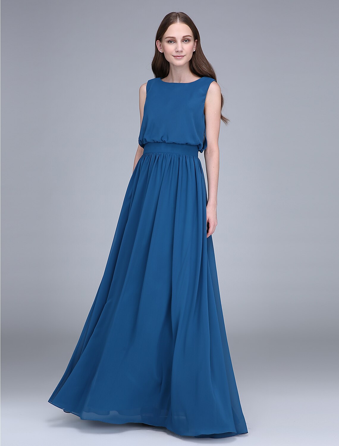 Sheath / Column Bridesmaid Dress Jewel Neck Sleeveless Floor Length Chiffon with Sash / Ribbon