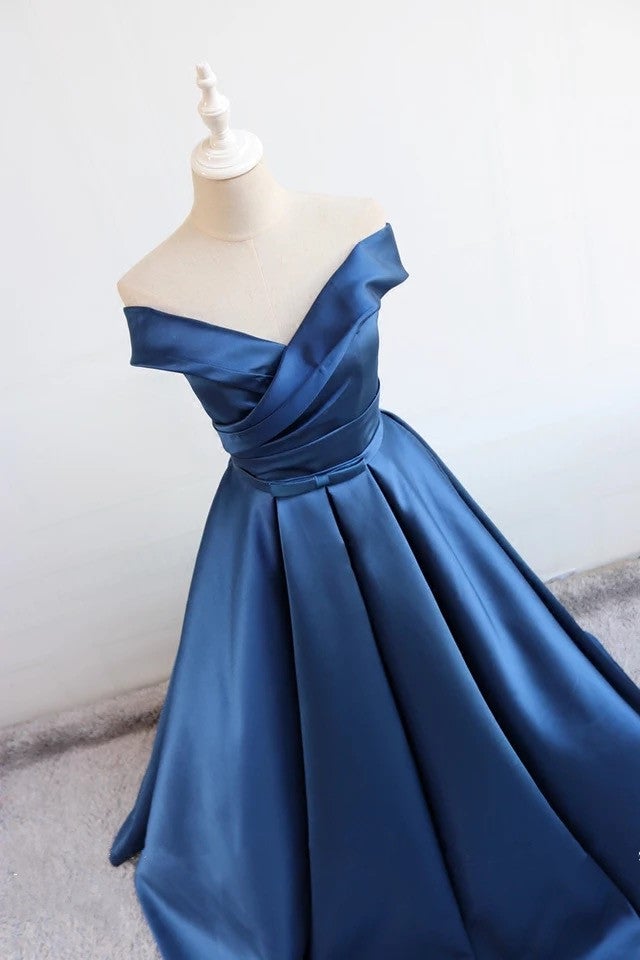 Off Shoulder Ball Gown Satin Dress With Bow Sashes