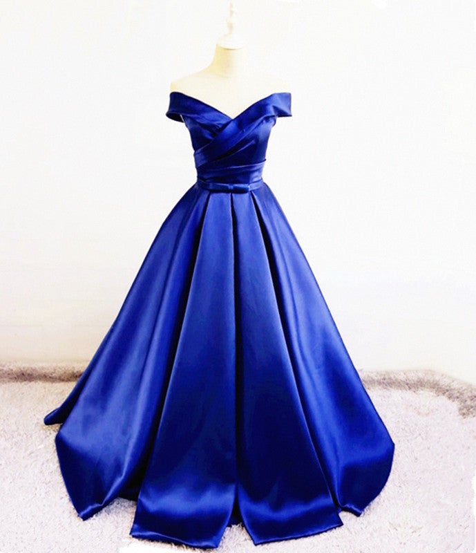 Off Shoulder Ball Gown Satin Dress With Bow Sashes