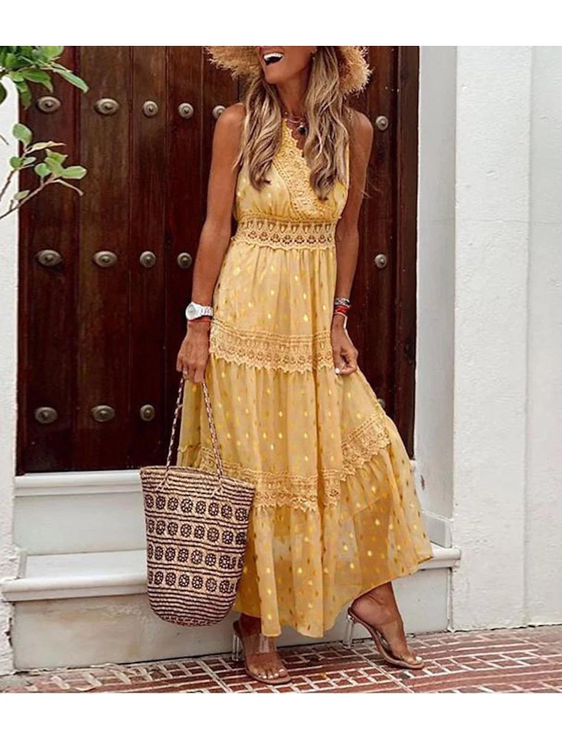 Aimishang Beach Little White Dresses Boho Wedding Dresses A-Line V Neck Sleeveless Ankle Length Chiffon Bridal Gowns With Appliques