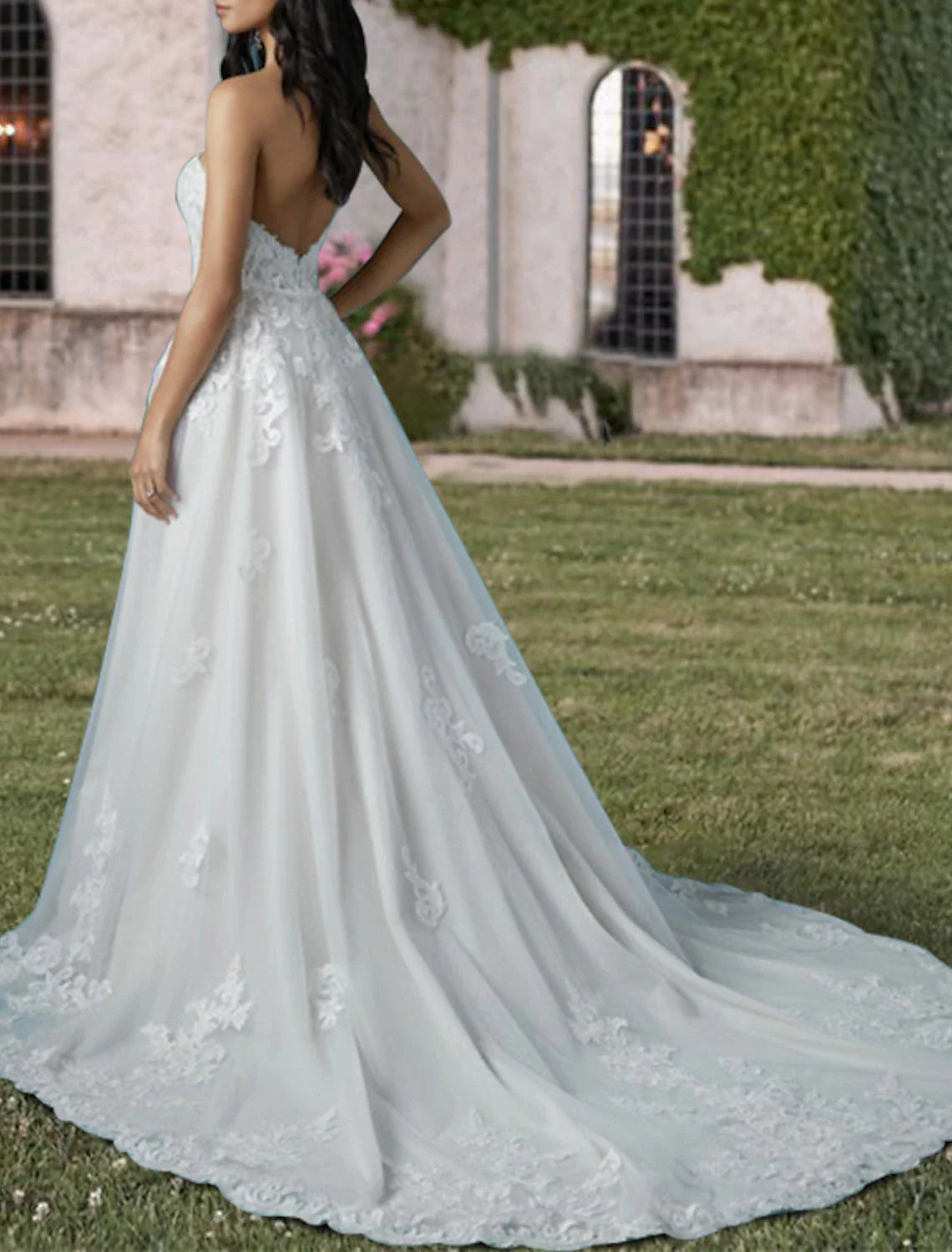 Aimishang Engagement Formal Wedding Dresses Two Piece Sweetheart Strapless Court Train Lace Bridal Gowns With Sequin Appliques