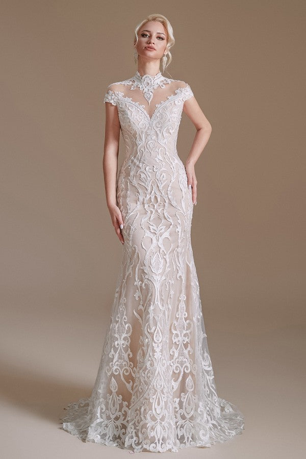 Vintage Long Mermaid Lace Wedding Dress With Sleeves