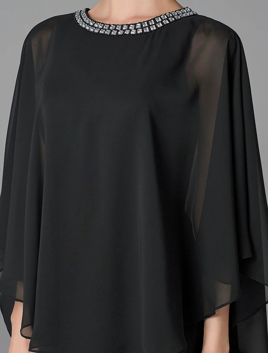 Aimishang  A-Line Mother of the Bride Dress Wedding Guest Plus Size Elegant Jewel Neck Floor Length Chiffon Sleeveless with Beading Fall