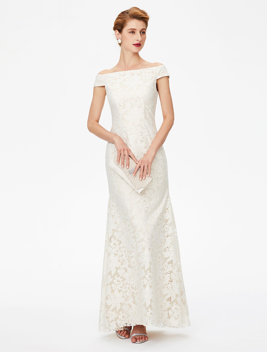 Aimishang Sheath / Column Mother of the Bride Dress Elegant Off Shoulder Floor Length Lace Short Sleeve No with Lace