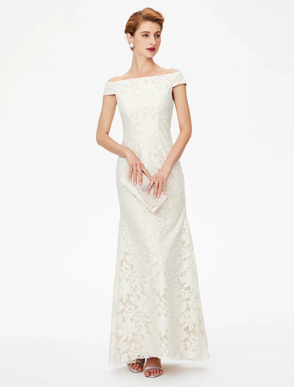 Aimishang Sheath / Column Mother of the Bride Dress Elegant Off Shoulder Floor Length Lace Short Sleeve No with Lace