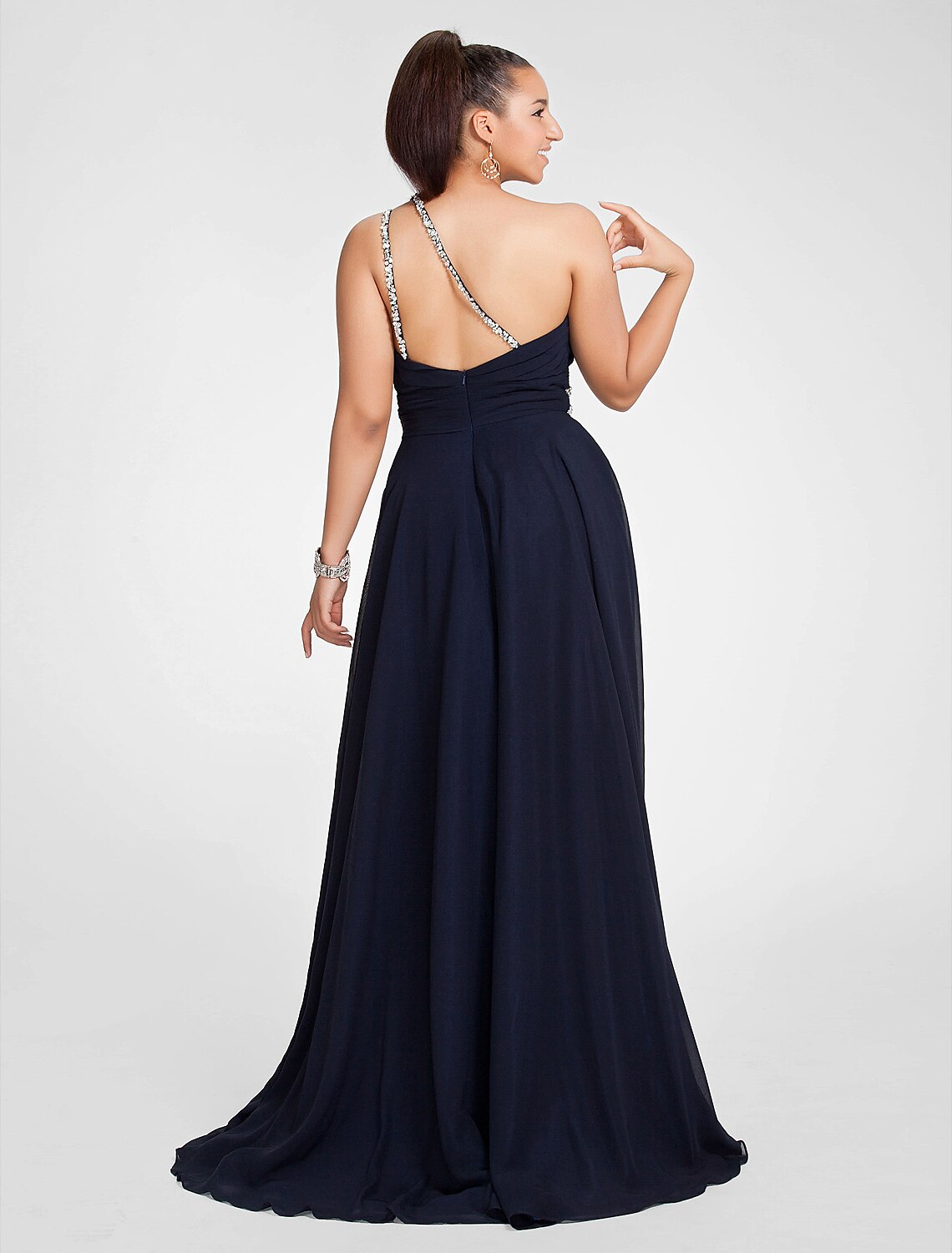 A-Line Cut Out Dress Wedding Guest Prom Sweep / Brush Train Sleeveless One Shoulder Chiffon with Ruched Beading