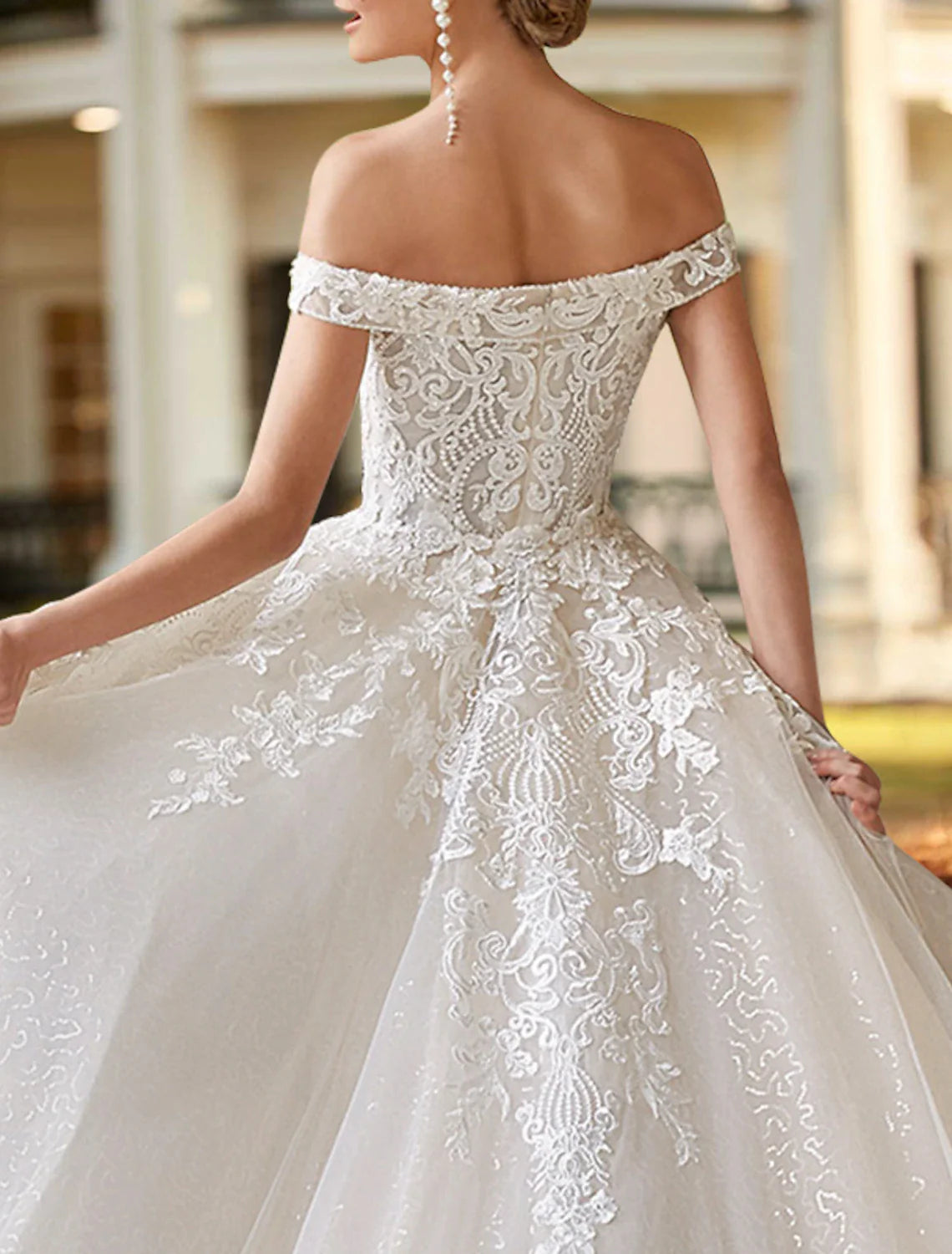 Aimishang Engagement Formal Wedding Dresses Two Piece Off Shoulder Cap Sleeve Court Train Satin Bridal Gowns With Beading Appliques