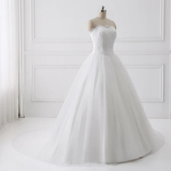 A-line Sweetheart Chapel Train Tulle Lace Wedding Dresses Off Shoulder Elegant Wholesale