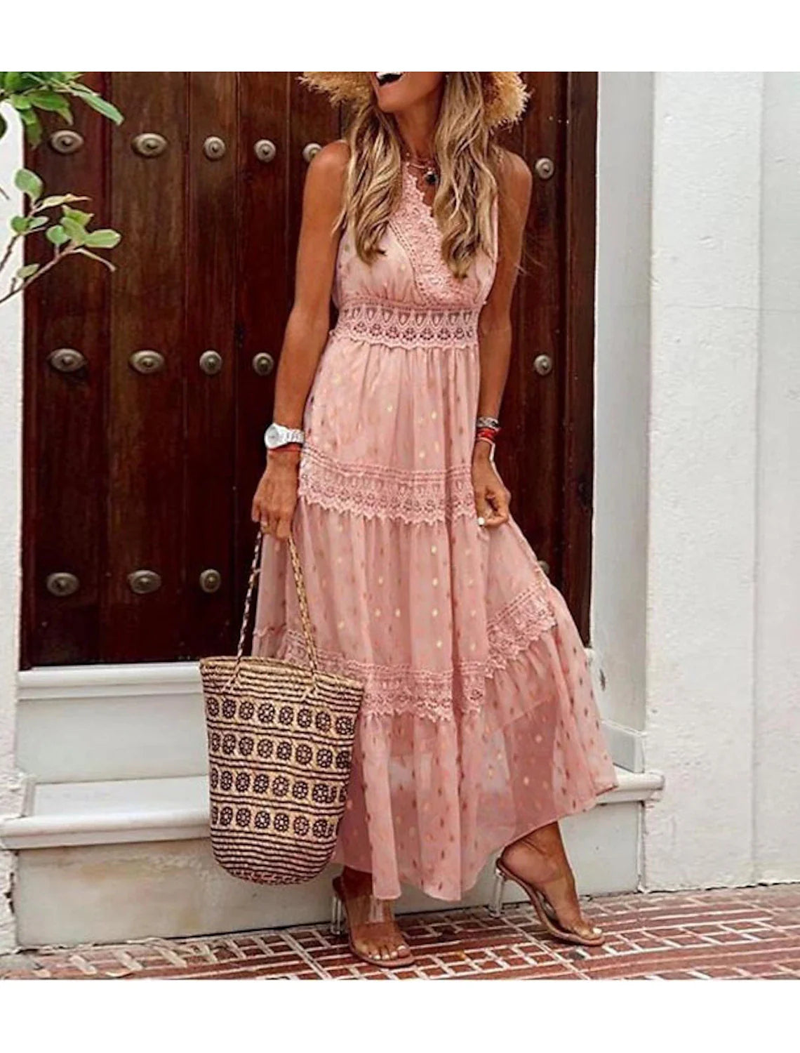 Aimishang Beach Little White Dresses Boho Wedding Dresses A-Line V Neck Sleeveless Ankle Length Chiffon Bridal Gowns With Appliques