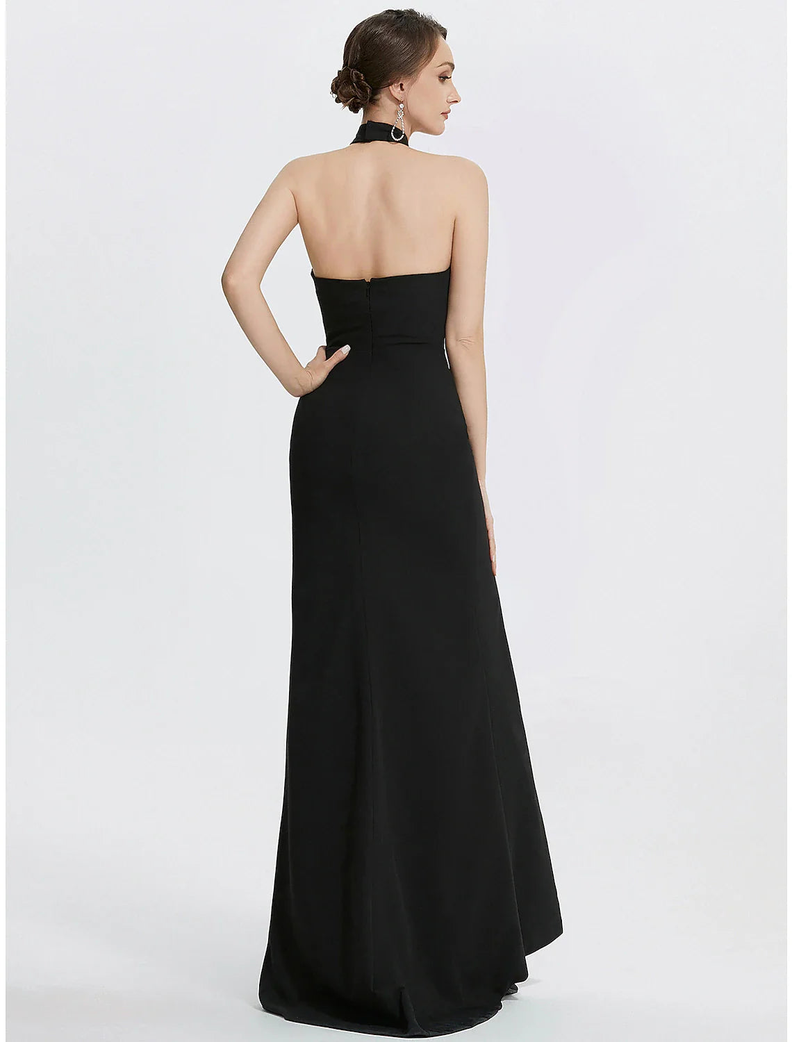 Sheath / Column Evening Gown Black Dress Dress Wedding Guest Prom Floor Length Sleeveless Halter Neck Stretch Fabric with Ruched