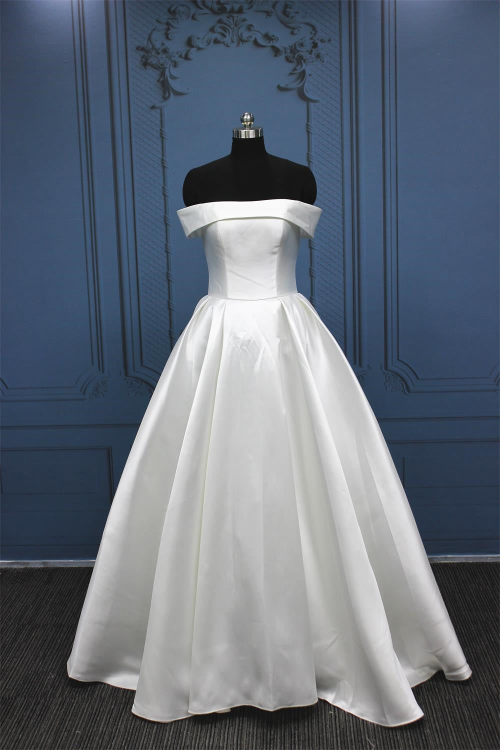 White Simple A Line Wedding Dress - Charmeuse Off-The-shoulder Sleeveless