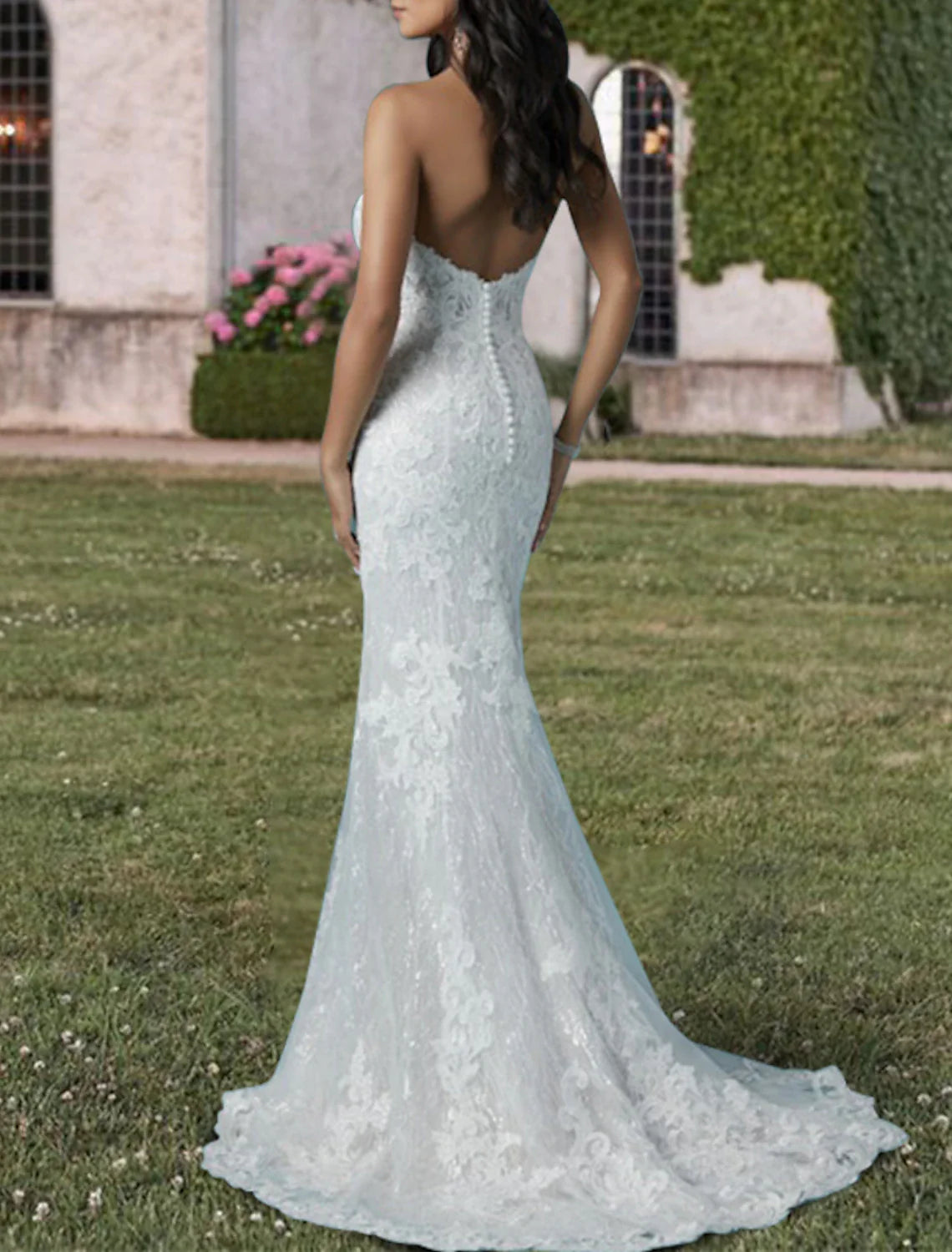 Aimishang Engagement Formal Wedding Dresses Two Piece Sweetheart Strapless Court Train Lace Bridal Gowns With Sequin Appliques