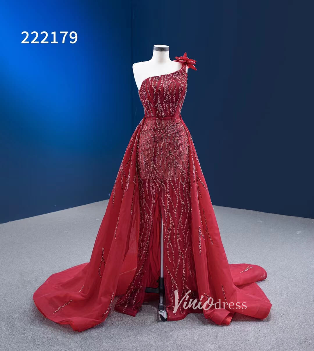 Wine Red Pageant Dress with Slit Removable Overskirt Formal Dresses 222179