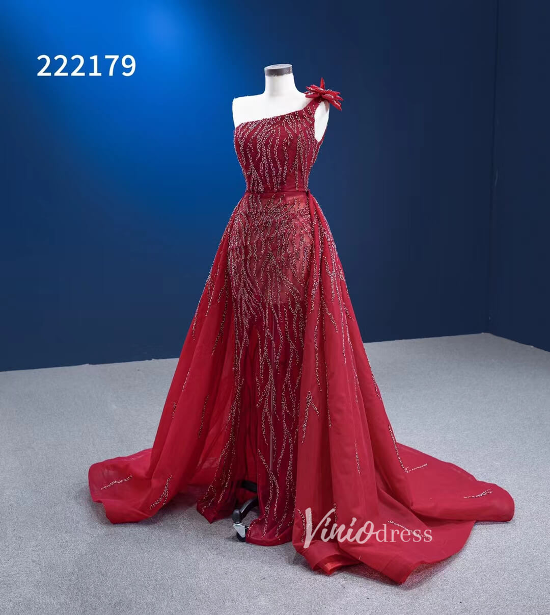 Wine Red Pageant Dress with Slit Removable Overskirt Formal Dresses 222179