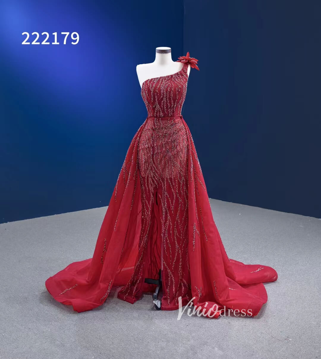 Wine Red Pageant Dress with Slit Removable Overskirt Formal Dresses 222179