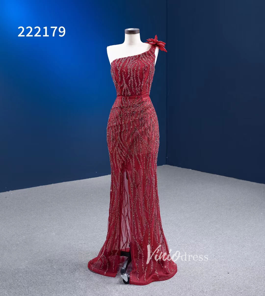 Wine Red Pageant Dress with Slit Removable Overskirt Formal Dresses 222179