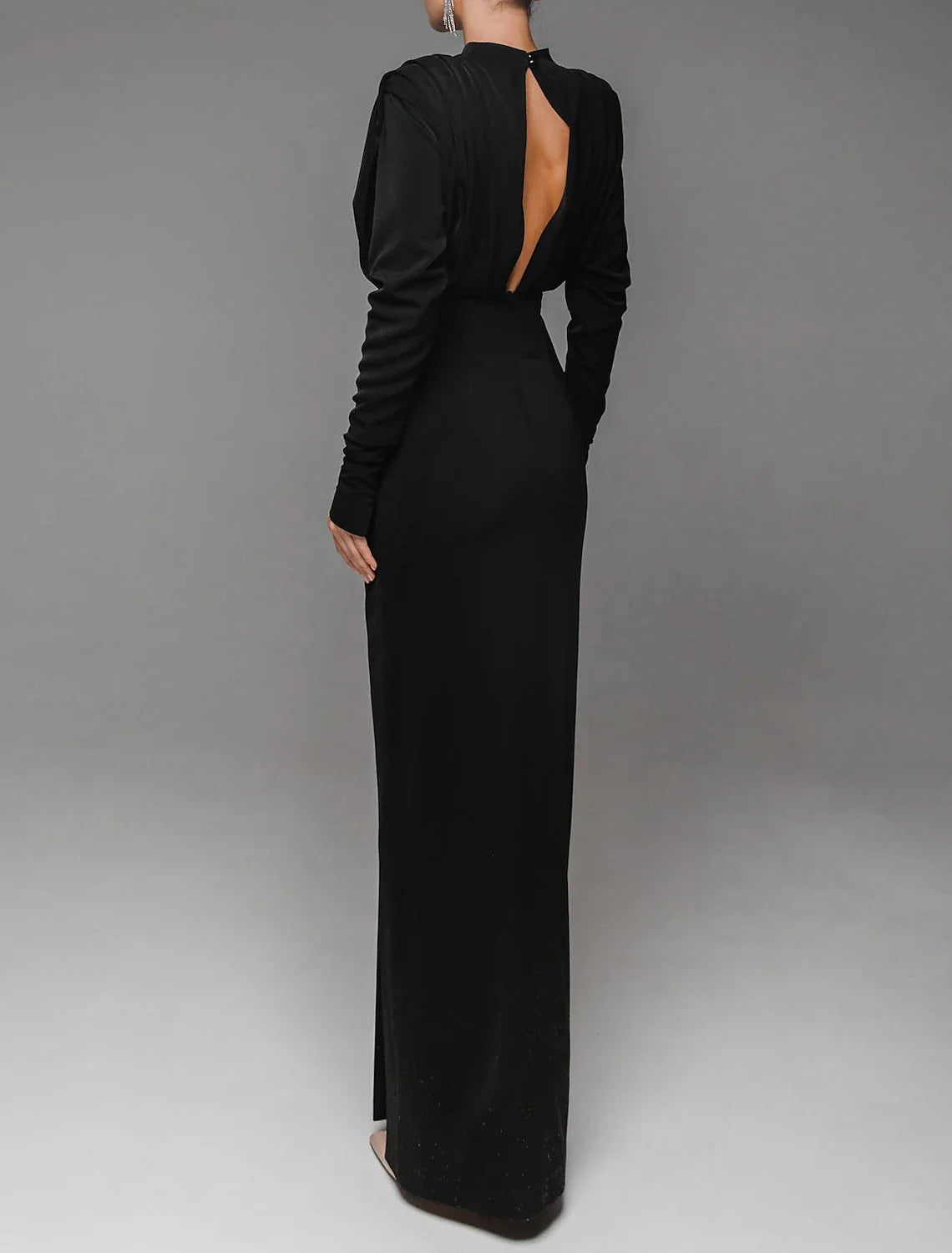 Sheath Evening Gown Elegant Dress Formal Red Green Dress Floor Length Long Sleeve High Neck Stretch Fabric with Ruched Slit