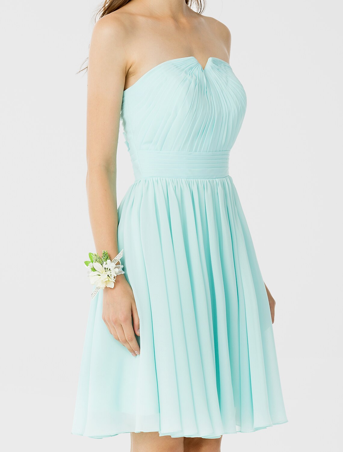 Princess / A-Line Bridesmaid Dress Notched Sleeveless Open Back Knee Length Chiffon with Ruched / Draping
