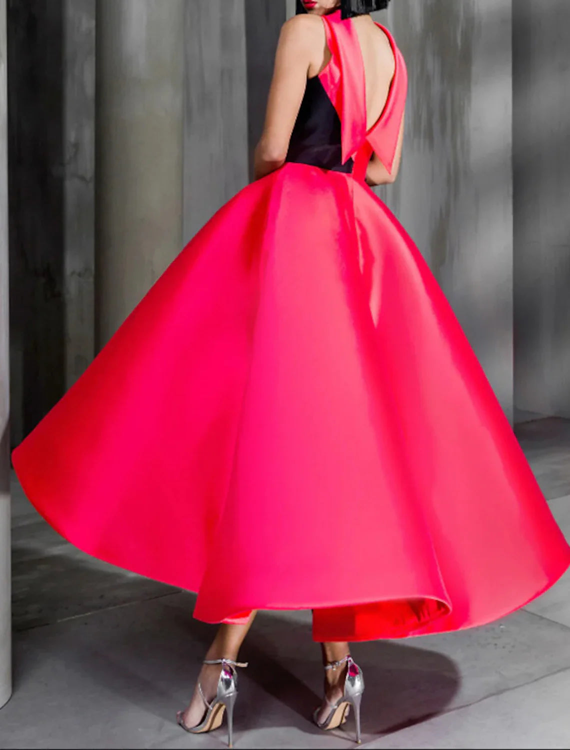 Ball Gown Color Block Celebrity Style Elegant Prom Formal Evening Birthday Dress Christmas Red Green Dress High Neck Sleeveless Ankle Length Satin with Bow(s) 2025