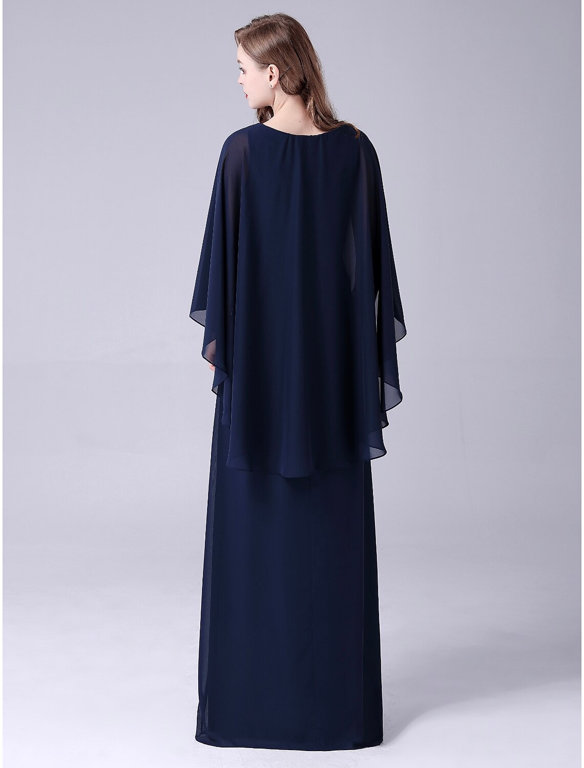 Aimishang A-Line Mother of the Bride Dress Elegant Sweet Jewel Neck Floor Length Chiffon Sleeveless with Crystals Draping