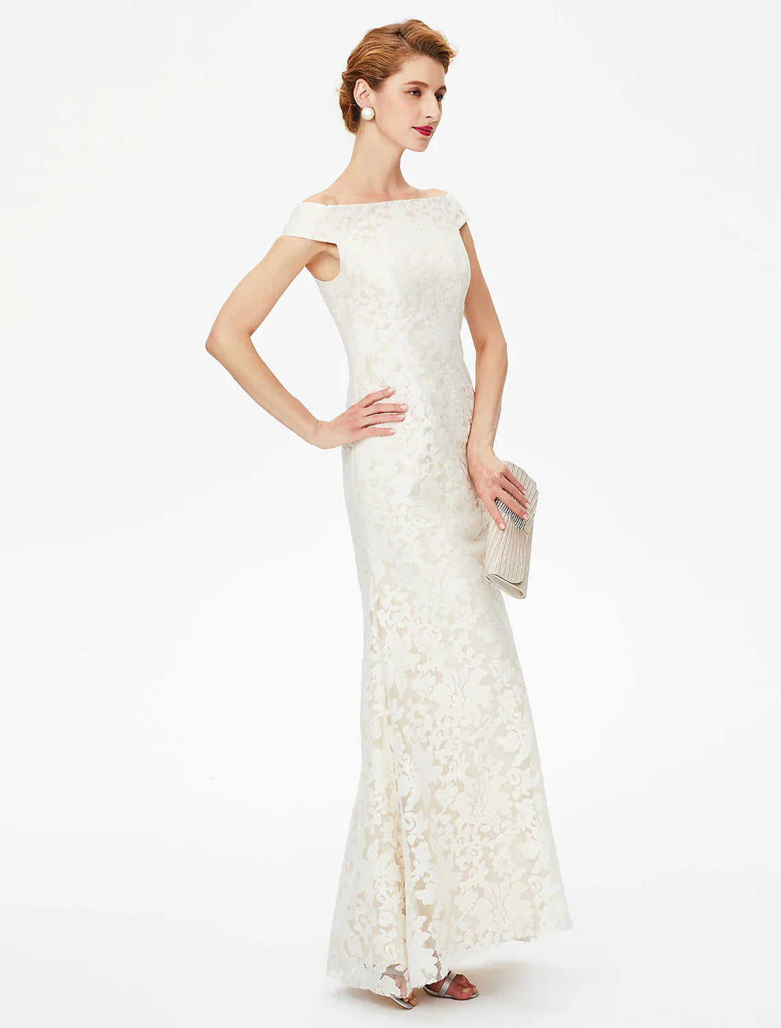 Aimishang Sheath / Column Mother of the Bride Dress Elegant Off Shoulder Floor Length Lace Short Sleeve No with Lace