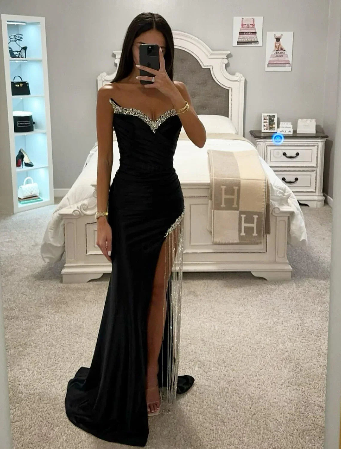 Mermaid / Trumpet Prom Dresses Elegant Dress Formal Prom Floor Length Sleeveless Sweetheart Satin with Crystals Tassel Slit