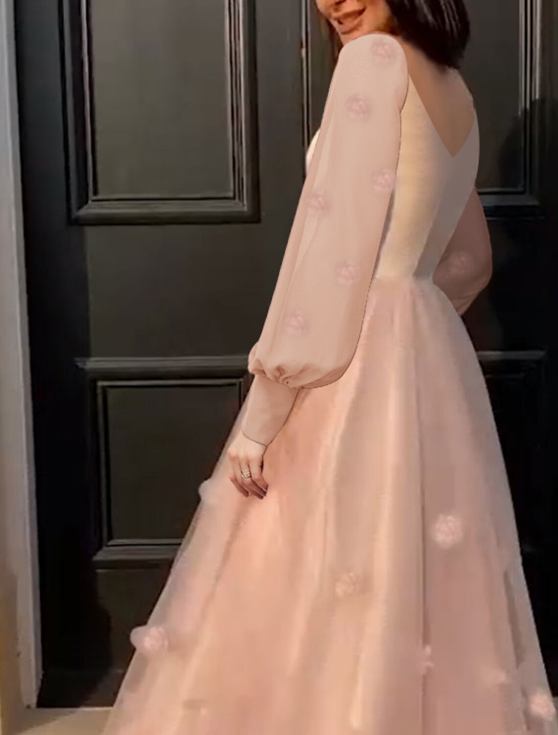 A-Line Prom Dresses Maxi Dress Wedding Guest Sweet 16 Floor Length Long Sleeve Scoop Neck Tulle with Appliques Butterfly 2025