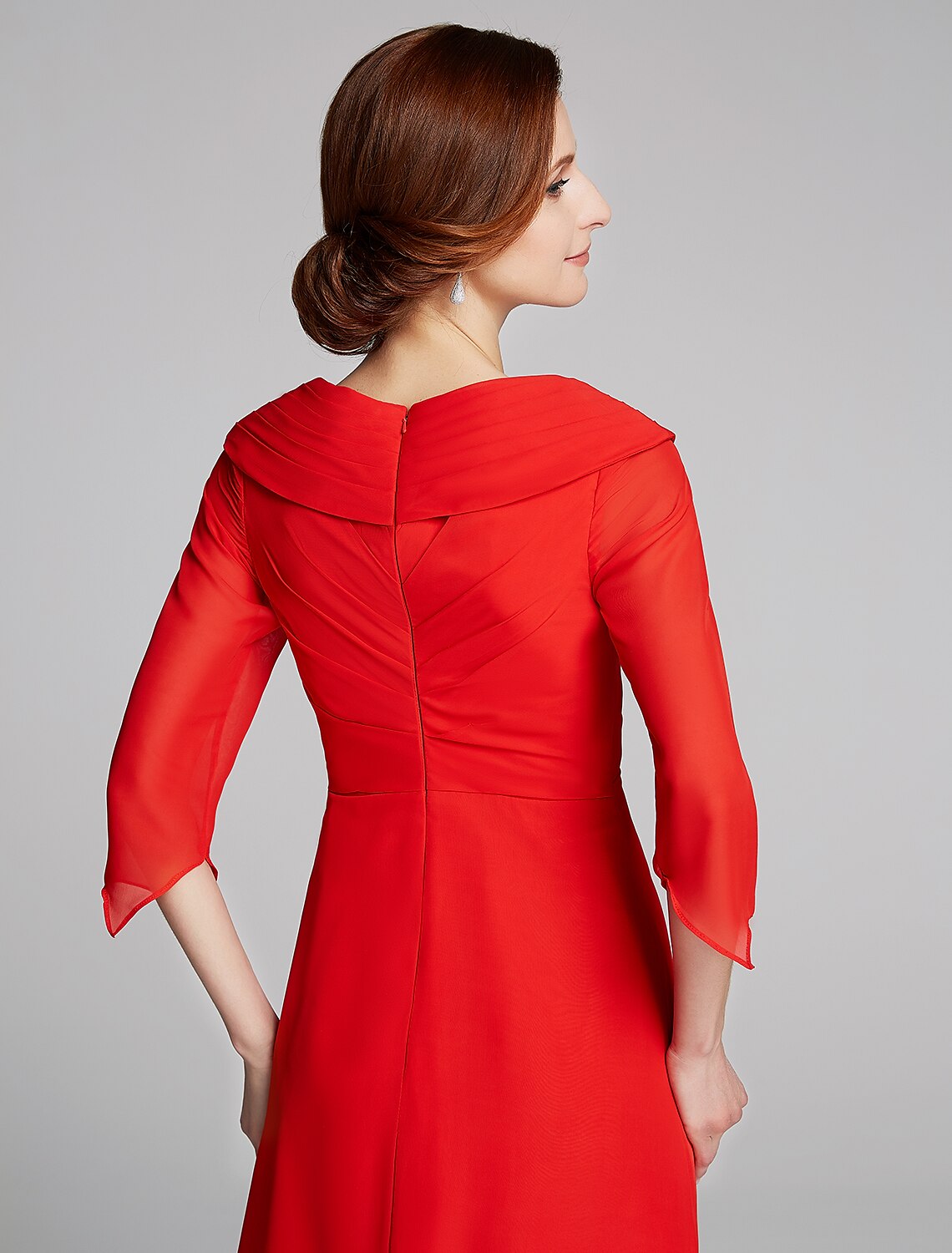 Aimishang A-Line Mother of the Bride Dress Elegant V Neck Floor Length Chiffon Half Sleeve with Pleats Appliques