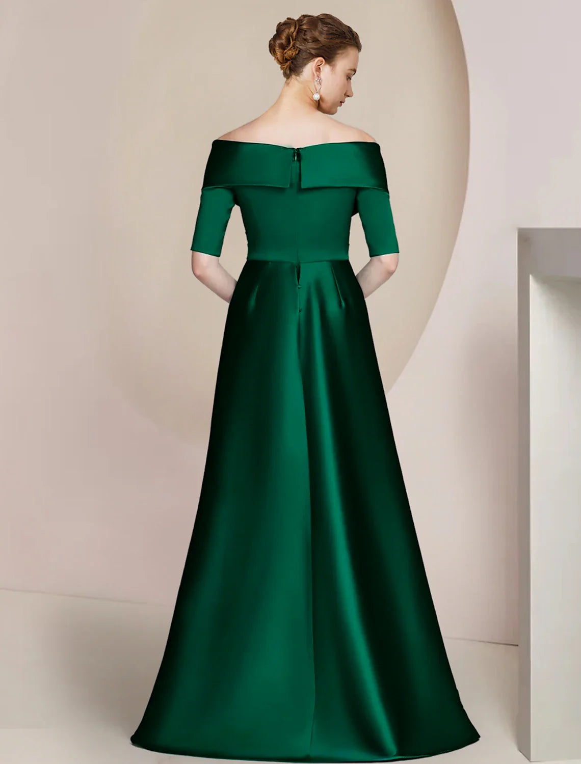 Aimishang  Sheath / Column Mother of the Bride Dress Formal Wedding Guest Party Elegant Formal Party Satin Half Sleeve Off Shoulder Floor Length with Overskirts Ruching