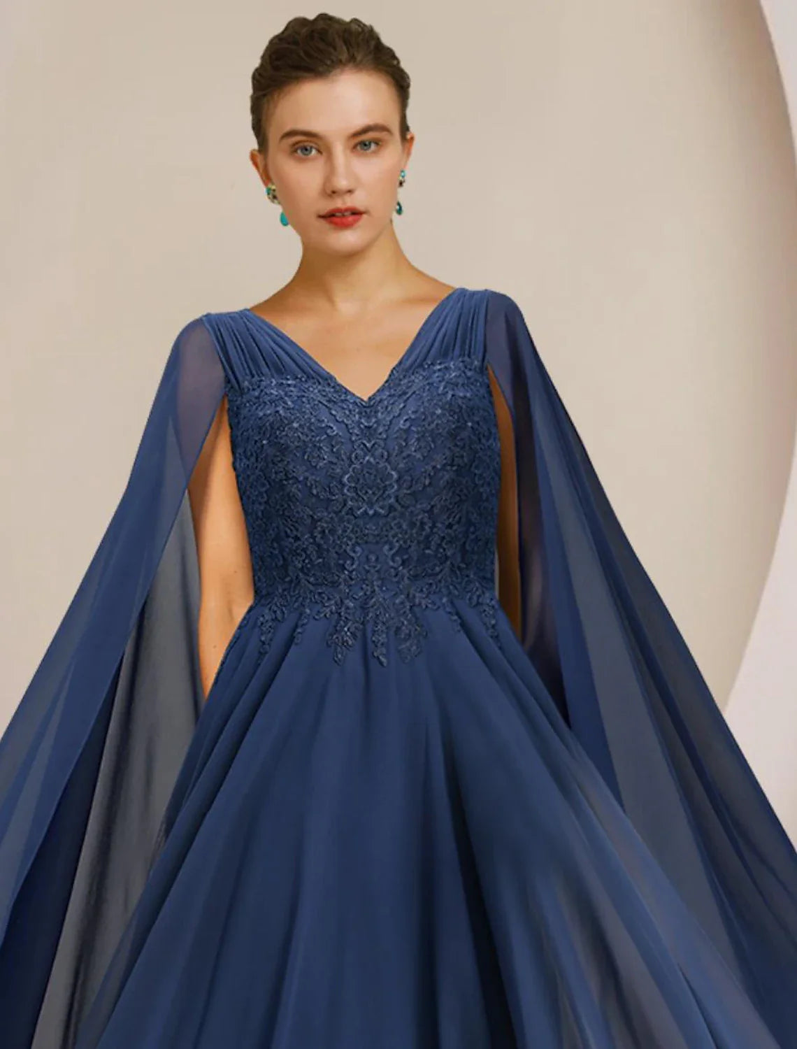 Aimishang  A-Line Mother of the Bride Dress Formal Wedding Guest Elegant V Neck Floor Length Chiffon Lace Sleeveless with Pleats Appliques