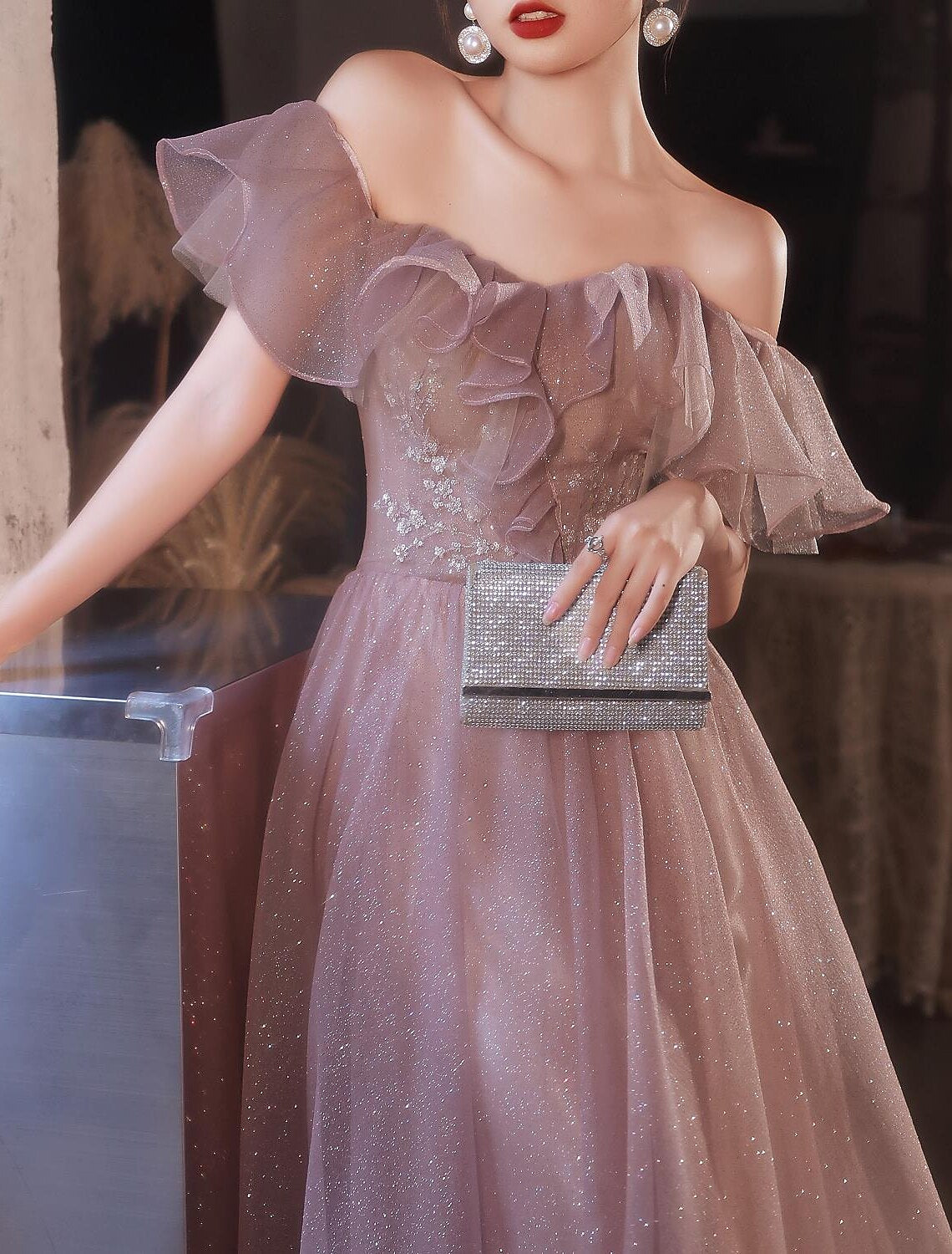 A-Line Beautiful Back Elegant Prom Formal Evening Birthday Dress Off Shoulder Short Sleeve Floor Length Lace with Appliques