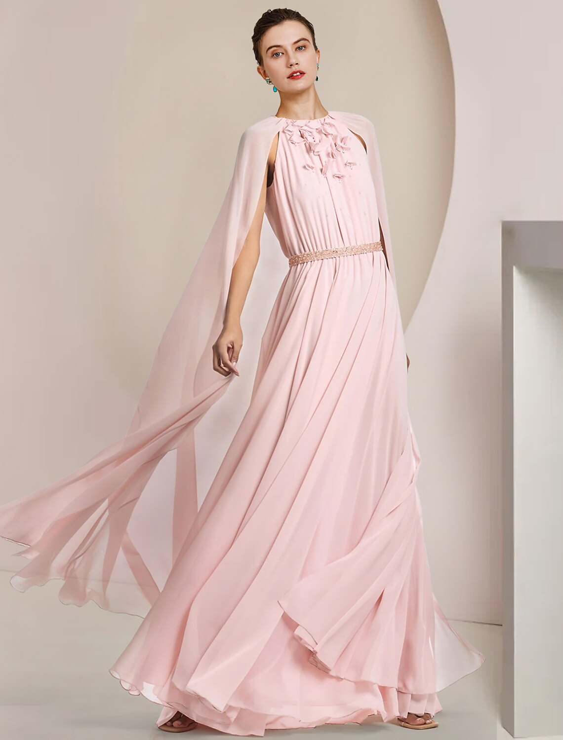 Aimishang A-Line Mother of the Bride Dress Formal Wedding Guest Elegant Scoop Neck Floor Length Chiffon Sleeveless with Sash / Ribbon Flower