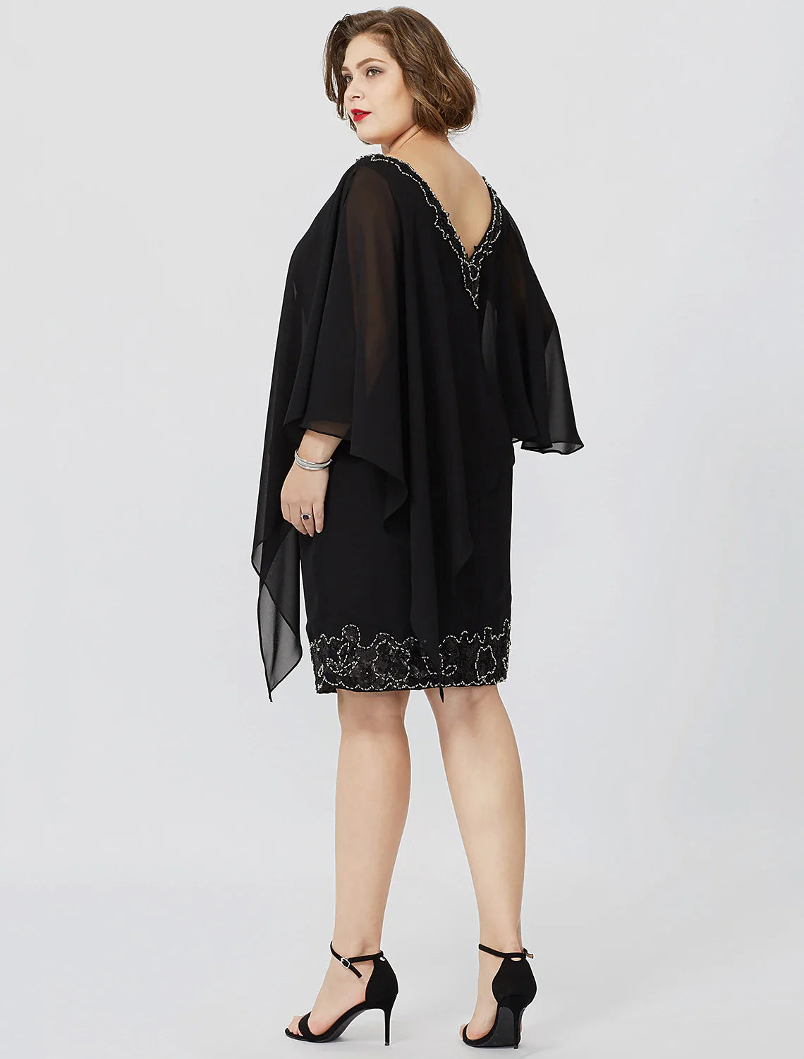 Aimishang  Sheath / Column Mother of the Bride Dress Formal Classic & Timeless Elegant & Luxurious Plus Size V Neck Knee Length Chiffon Sleeveless No with Crystals Beading