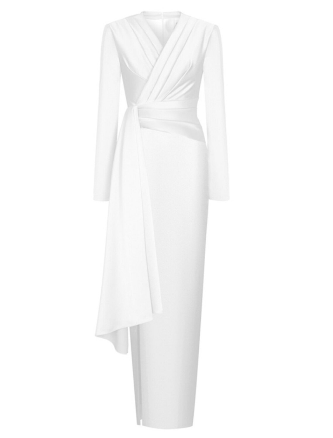 Wholesale A-Line Evening Black Dress Christmas Elegant Dress Formal Ankle Length Long Sleeve V Neck Satin with Ruched Slit