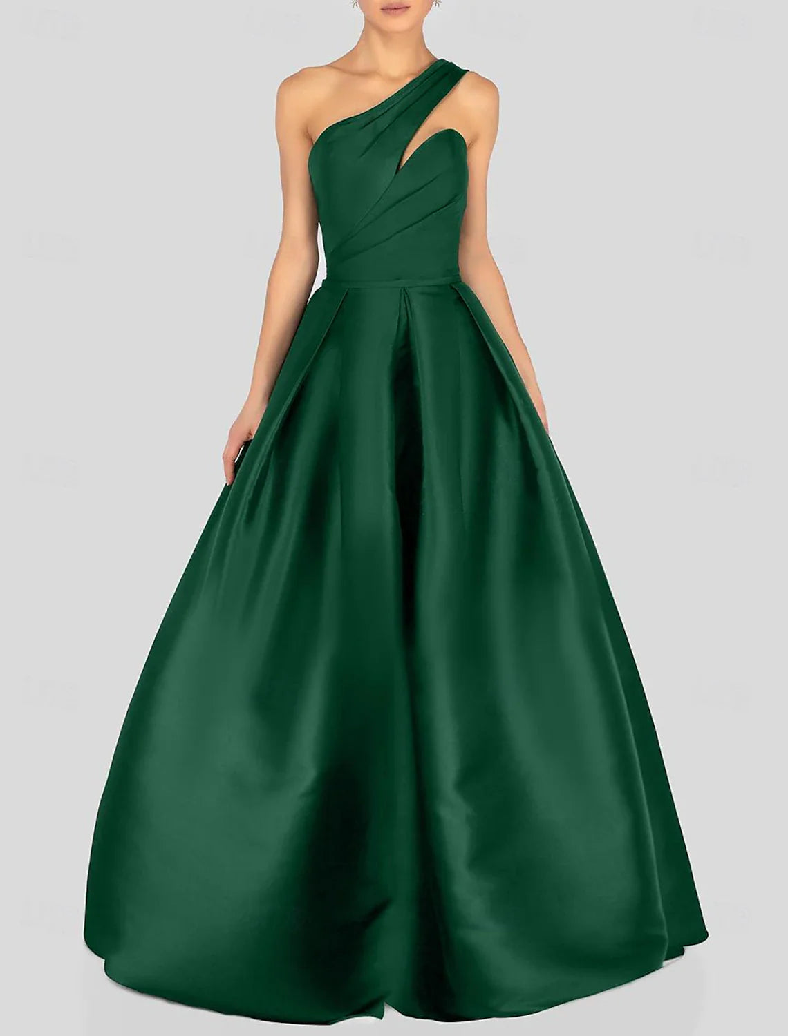 Aimishang A-Line Prom Dresses Gowns Evening Dresses Dress Black Formal Dress Floor Length Sleeveless One Shoulder Satin with Ruched