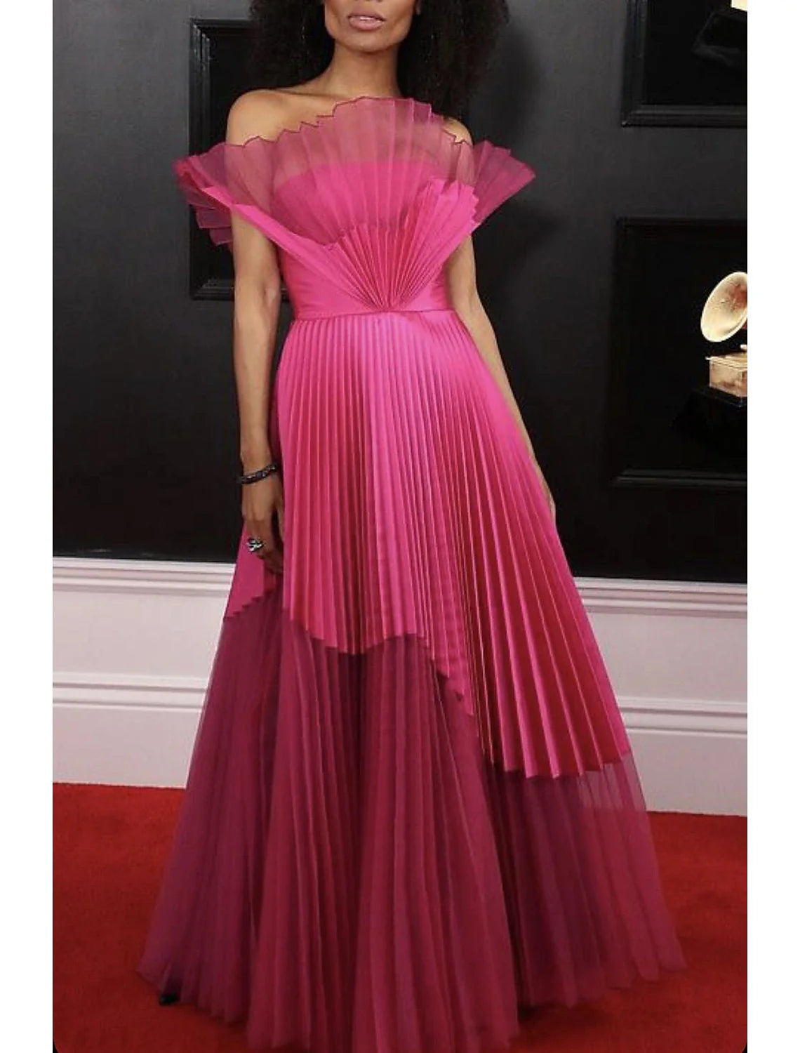 A-Line Evening Gown Plisse Dress Wedding Guest Prom Floor Length Sleeveless Strapless Organza with Pleats