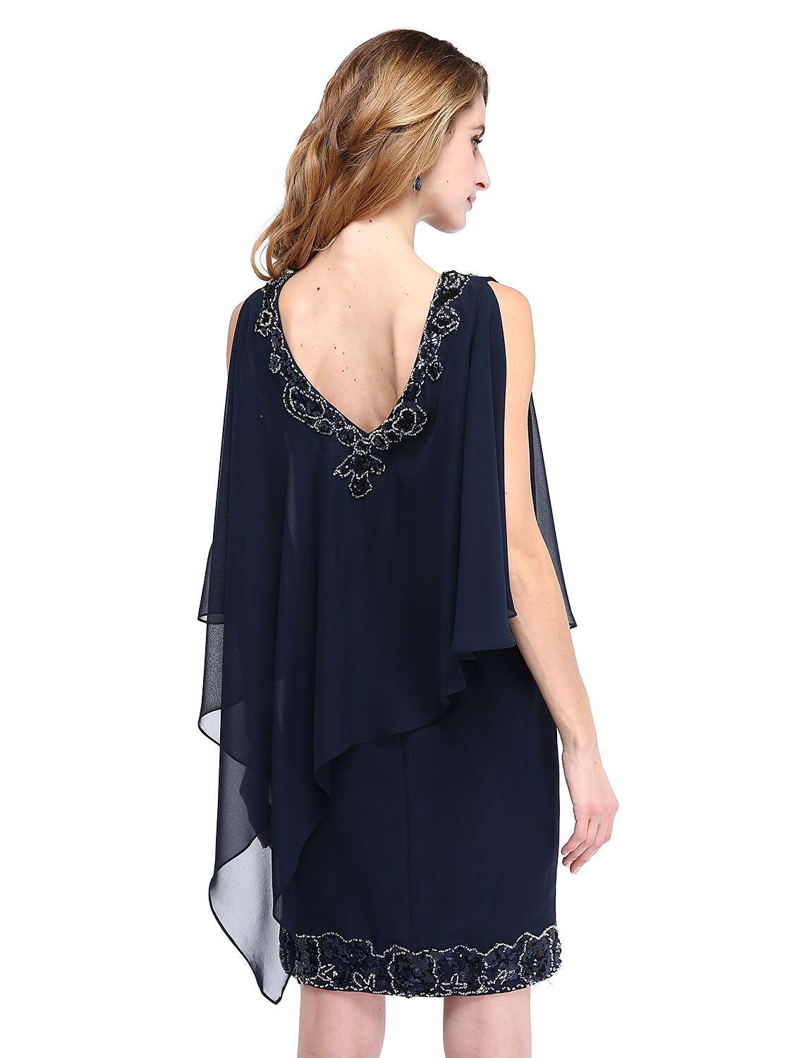 Aimishang  Sheath / Column Mother of the Bride Dress V Neck Knee Length Chiffon Sleeveless No with Beading Sequin