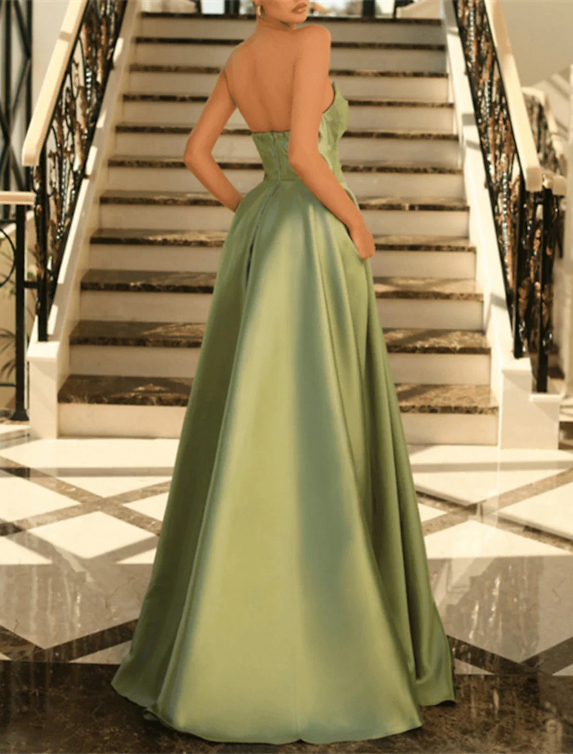 A-Line Evening Gown Elegant Black Dress Plus Size Formal Masquerade Floor Length Sleeveless Strapless Satin with Ruched Slit