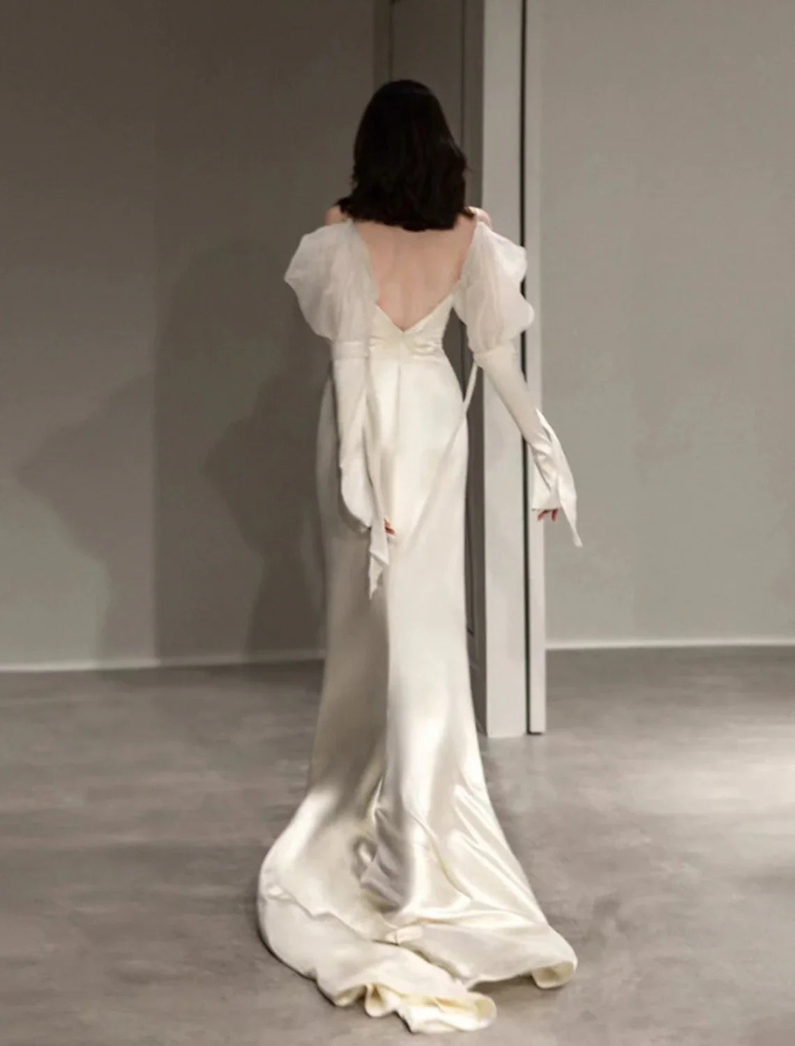 Mermaid / Trumpet Evening Gown Elegant Dress Formal Prom Floor Length Long Sleeve Sweetheart Italy Satin with Buttons Shawl