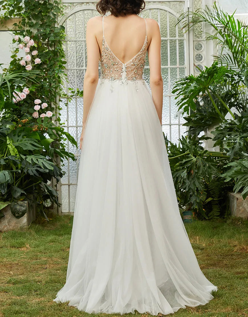 Aimishang Long Prom Dress A-Line Spaghetti Straps With Beading