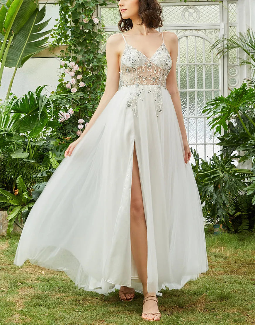 Aimishang Long Prom Dress A-Line Spaghetti Straps With Beading